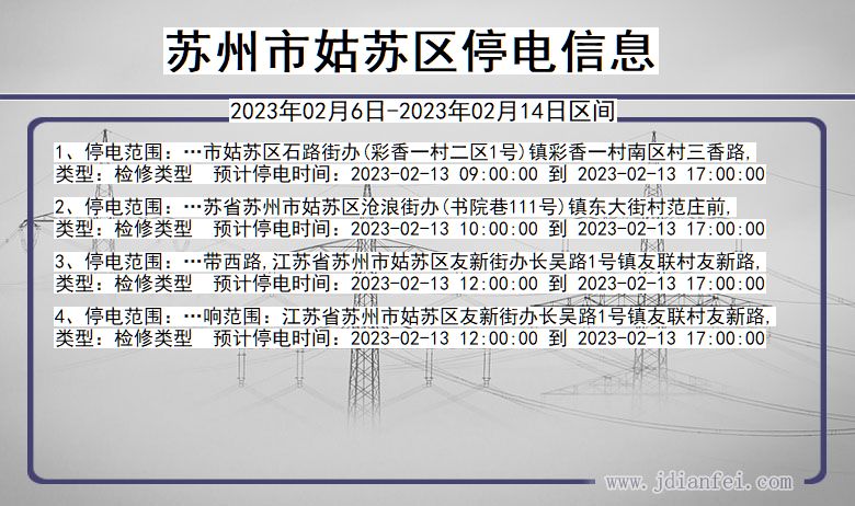 苏州姑苏2023年02月6日以后的停电通知查询_姑苏停电通知