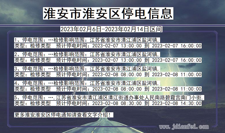 江苏省淮安淮安停电通知