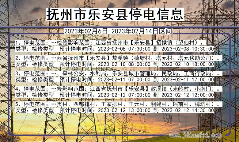 抚州乐安停电查询_2023年02月6日以后停电通知