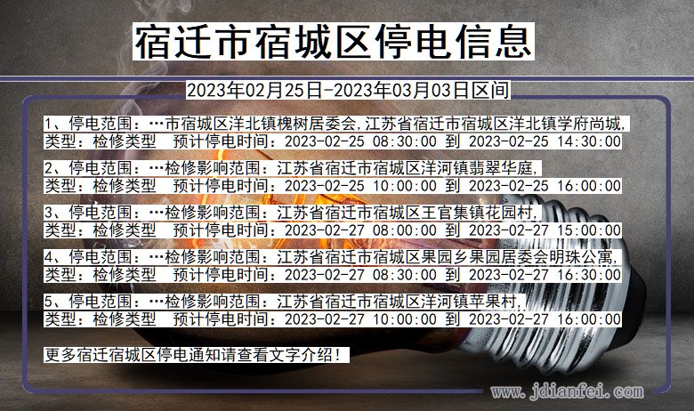 宿迁宿城停电通知 江苏省宿迁宿城停电通知