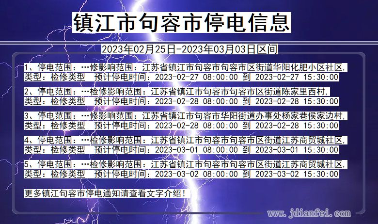 江苏省镇江句容停电通知