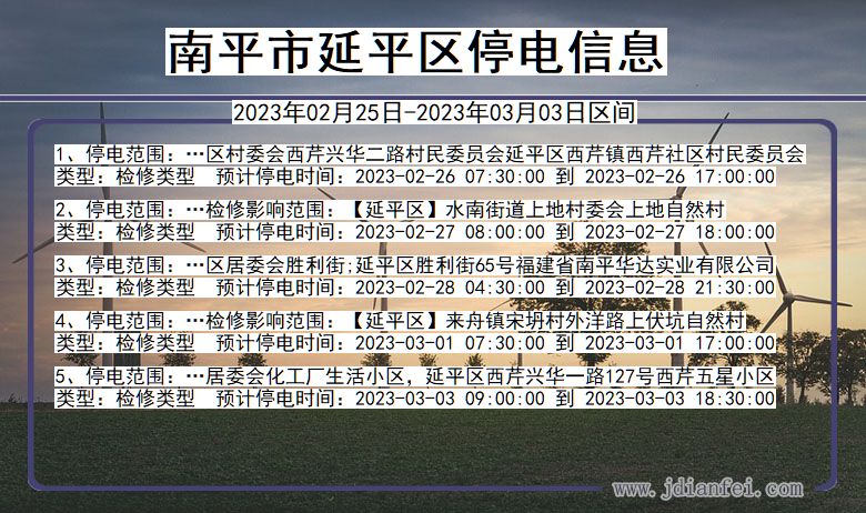 福建省南平延平停电通知