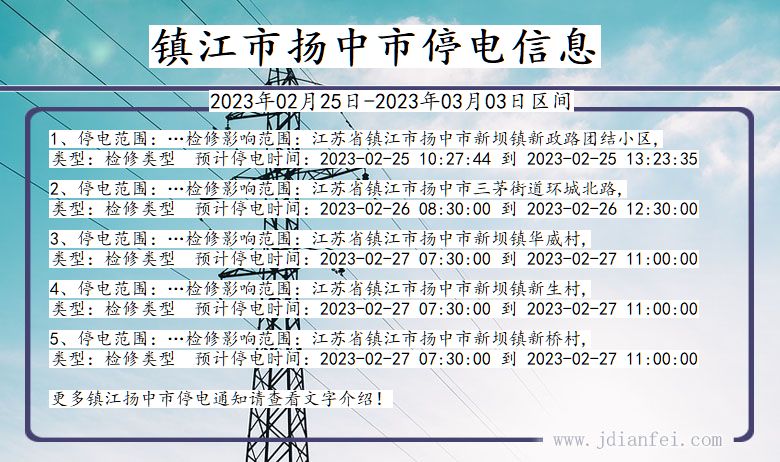 扬中停电查询_2023年02月25日后镇江扬中停电通知