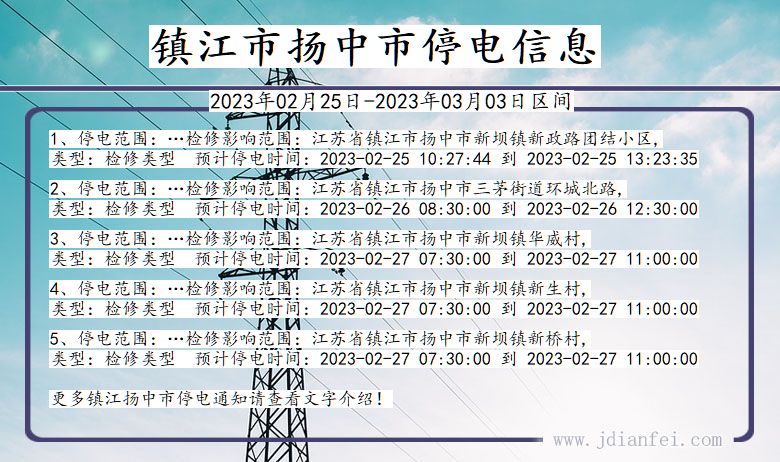 江苏省镇江扬中停电通知