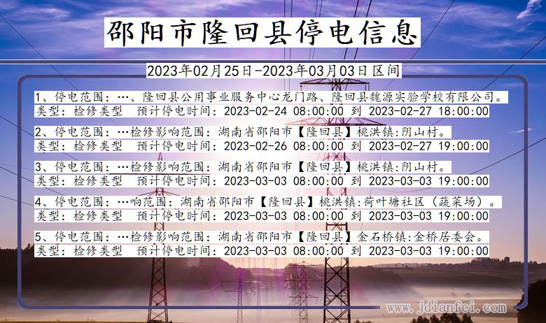 湖南省邵阳隆回停电通知