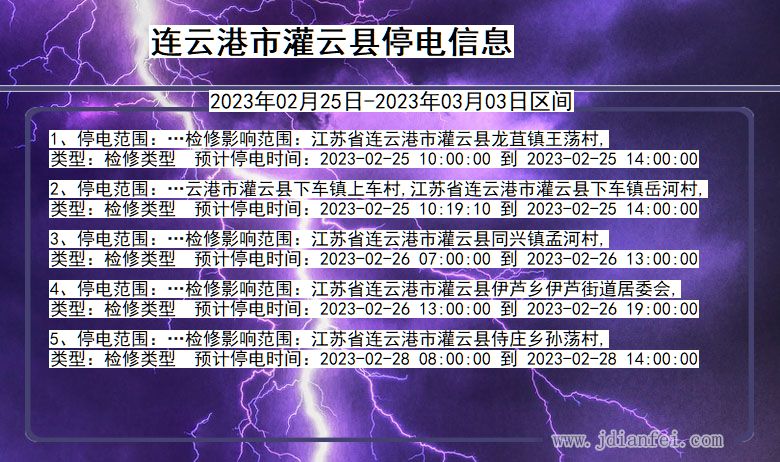 连云港灌云停电查询_2023年02月25日以后停电通知