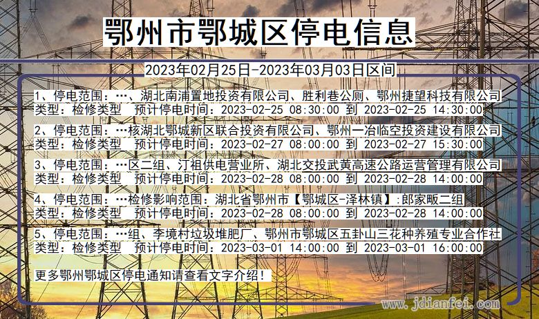 湖北省鄂州鄂城停电通知