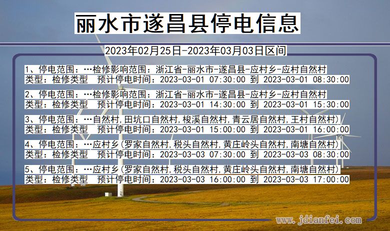 浙江省丽水遂昌停电通知