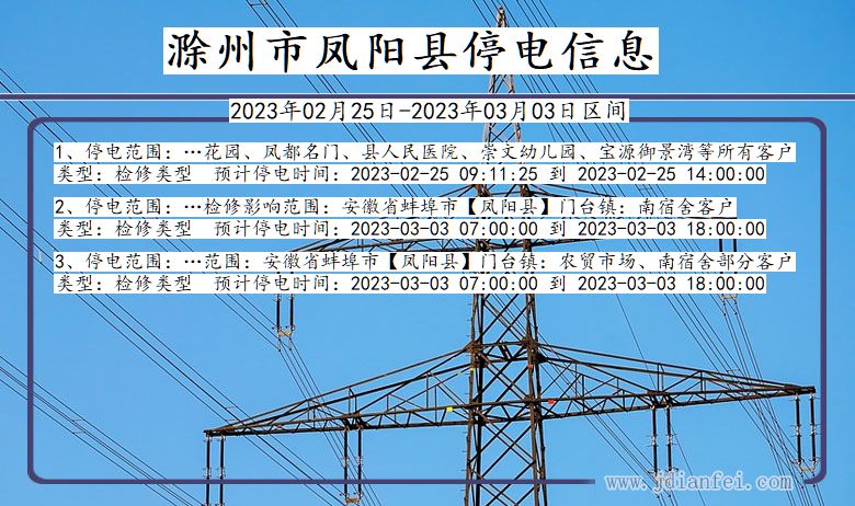 安徽省滁州凤阳停电通知