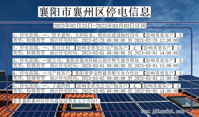 襄州2023年02月25日以后停电通知查询_襄州停电通知公告