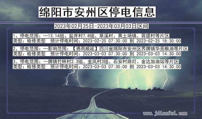 安州停电查询_2023年02月25日后绵阳安州停电通知