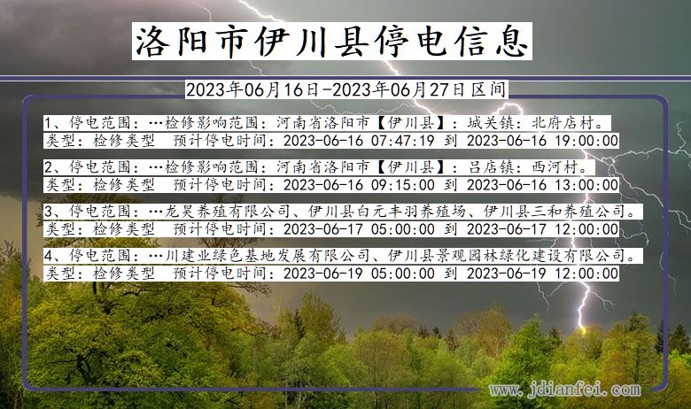 洛阳伊川停电通知 河南省洛阳伊川停电通知