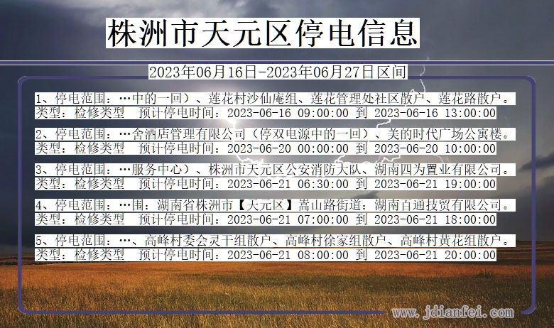 湖南省株洲天元停电通知