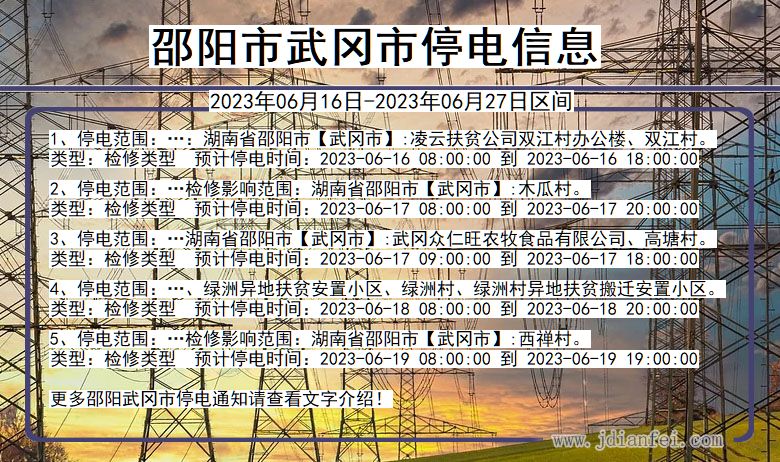 湖南省邵阳武冈停电通知