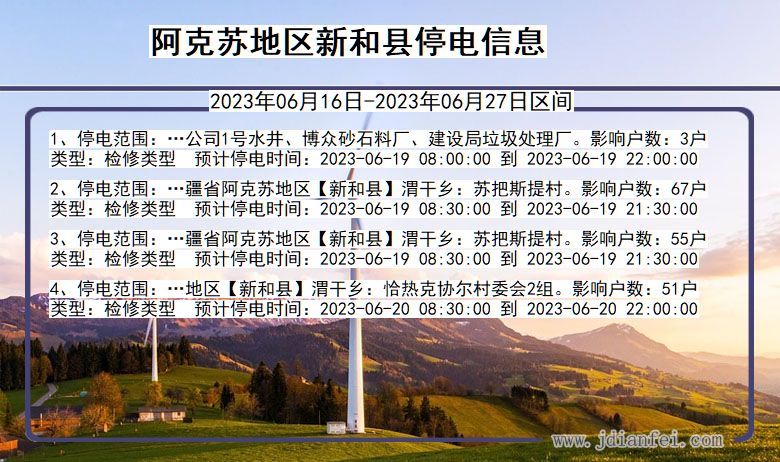 新疆维吾尔自治区阿克苏地区新和停电通知