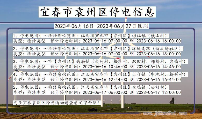 江西省宜春袁州停电通知