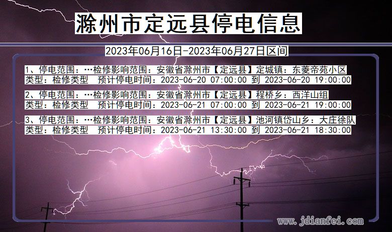 安徽省滁州定远停电通知