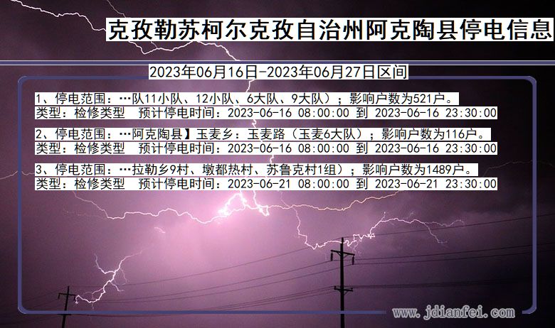 新疆维吾尔自治区克孜勒苏柯尔克孜自治州阿克陶停电通知