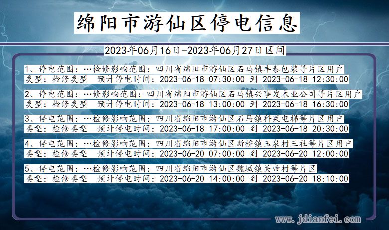 四川省绵阳游仙停电通知