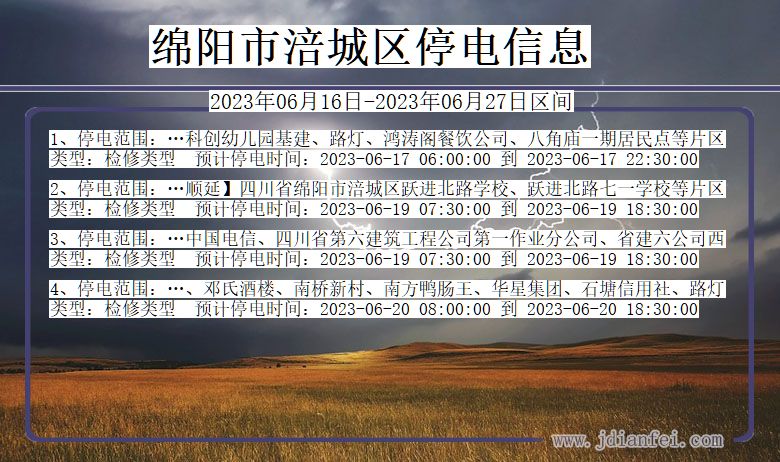 四川省绵阳涪城停电通知