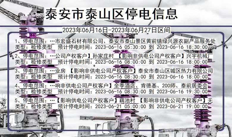 山东省泰安泰山停电通知