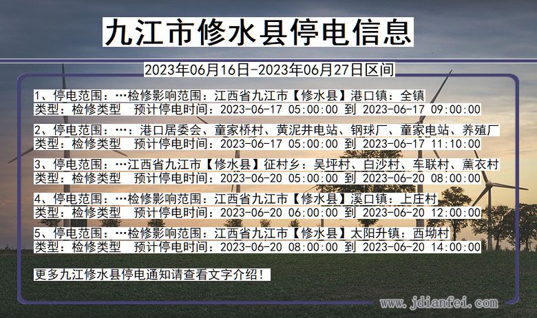 江西省九江修水停电通知