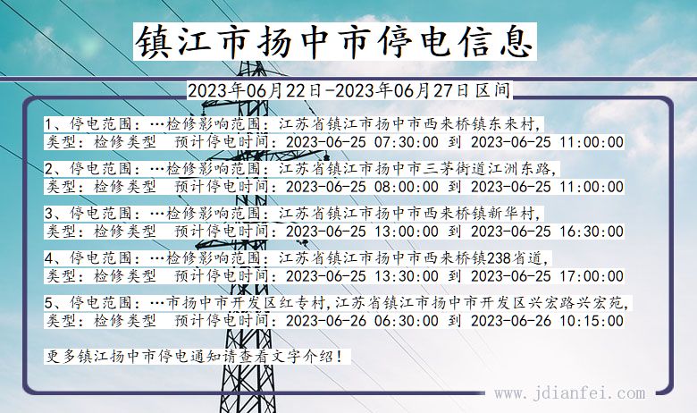 江苏省镇江扬中停电通知