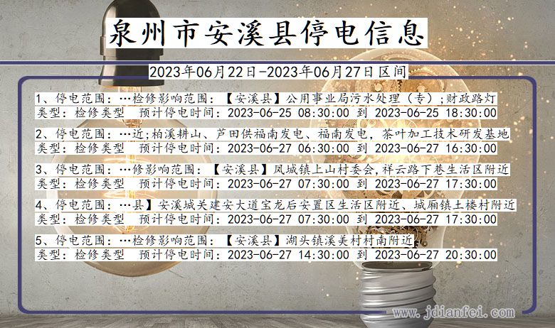 福建省泉州安溪停电通知