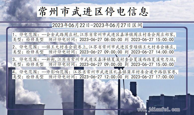 江苏省常州武进停电通知