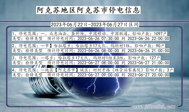 新疆维吾尔自治区阿克苏地区阿克苏停电通知