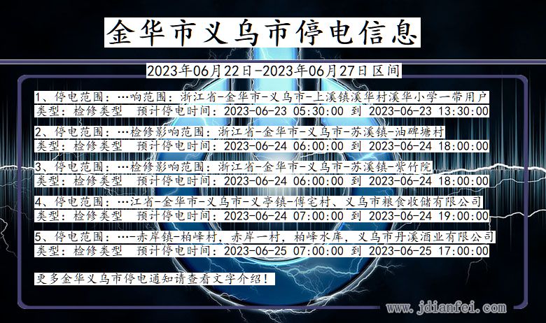 浙江省金华义乌停电通知