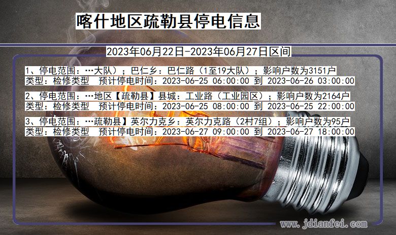 新疆维吾尔自治区喀什地区疏勒停电通知