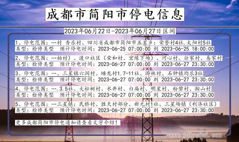 四川省成都简阳停电通知