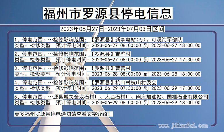 福建省福州罗源停电通知