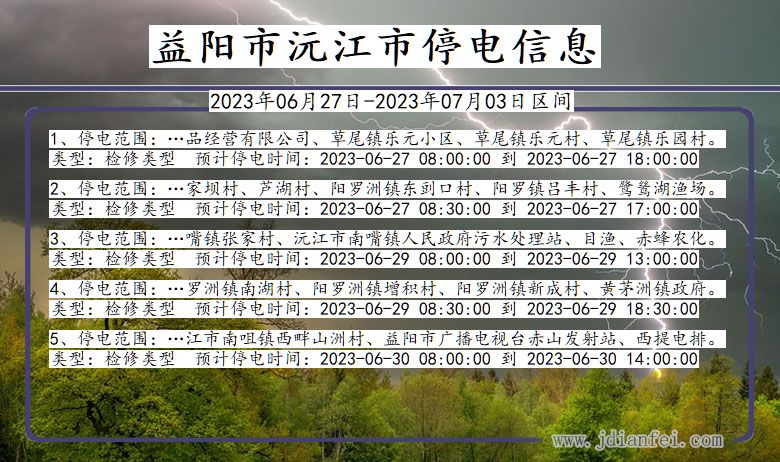 湖南省益阳沅江停电通知