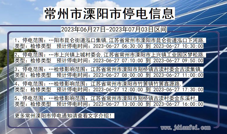 江苏省常州溧阳停电通知