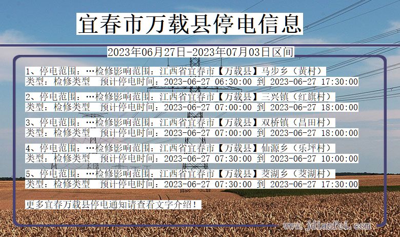 江西省宜春万载停电通知