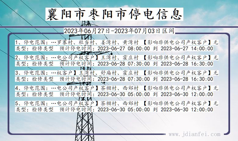 湖北省襄阳枣阳停电通知