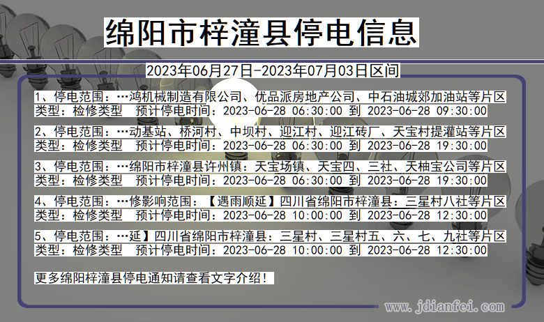 四川省绵阳梓潼停电通知