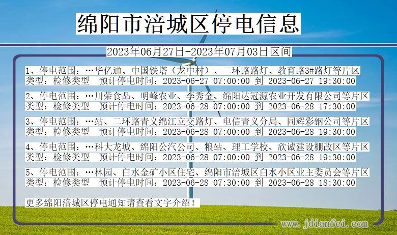 四川省绵阳涪城停电通知