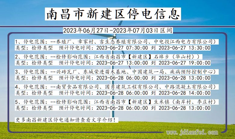 江西省南昌新建停电通知