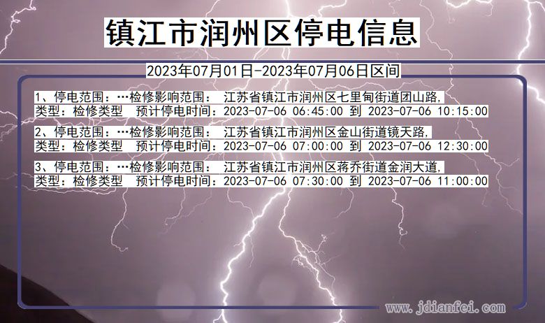 江苏省镇江润州停电通知