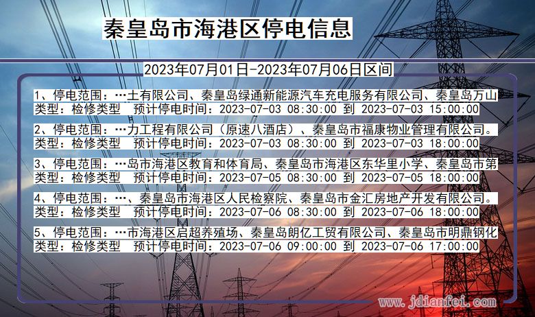 秦皇岛海港停电通知 河北省秦皇岛海港停电通知