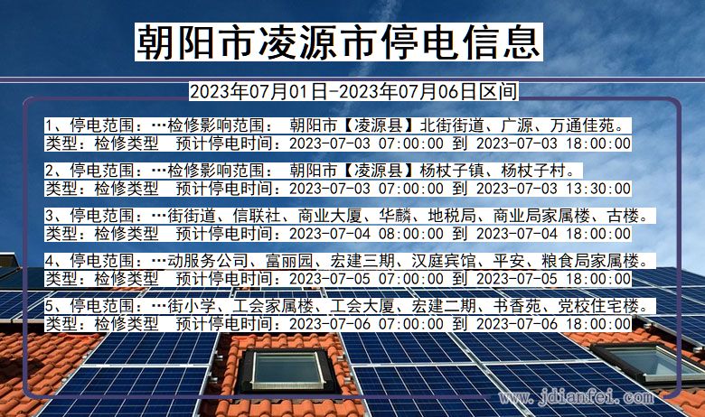 辽宁省朝阳凌源停电通知