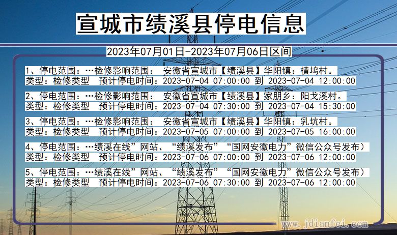 安徽省宣城绩溪停电通知