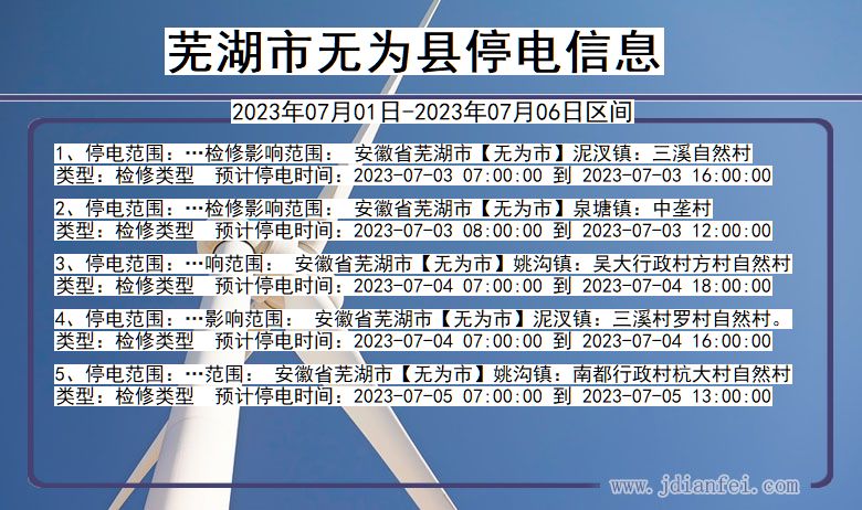 安徽省芜湖无为停电通知