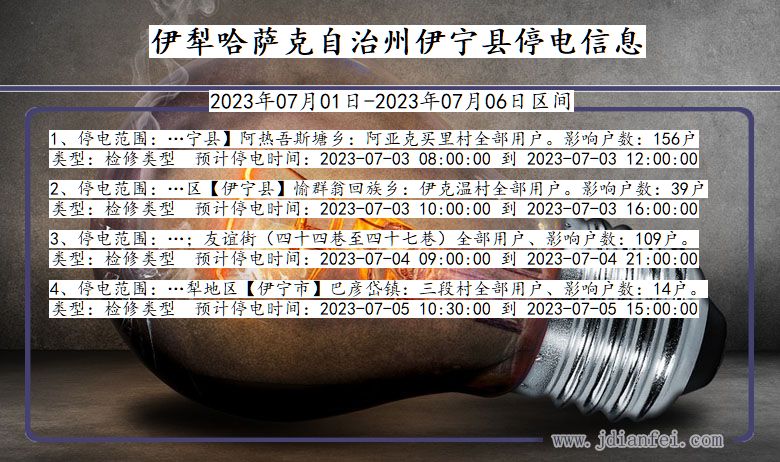 新疆维吾尔自治区伊犁哈萨克自治州伊宁停电通知