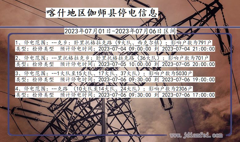 新疆维吾尔自治区喀什地区伽师停电通知