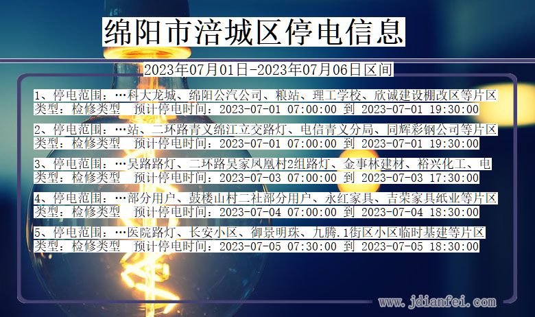 四川省绵阳涪城停电通知