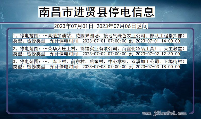 江西省南昌进贤停电通知